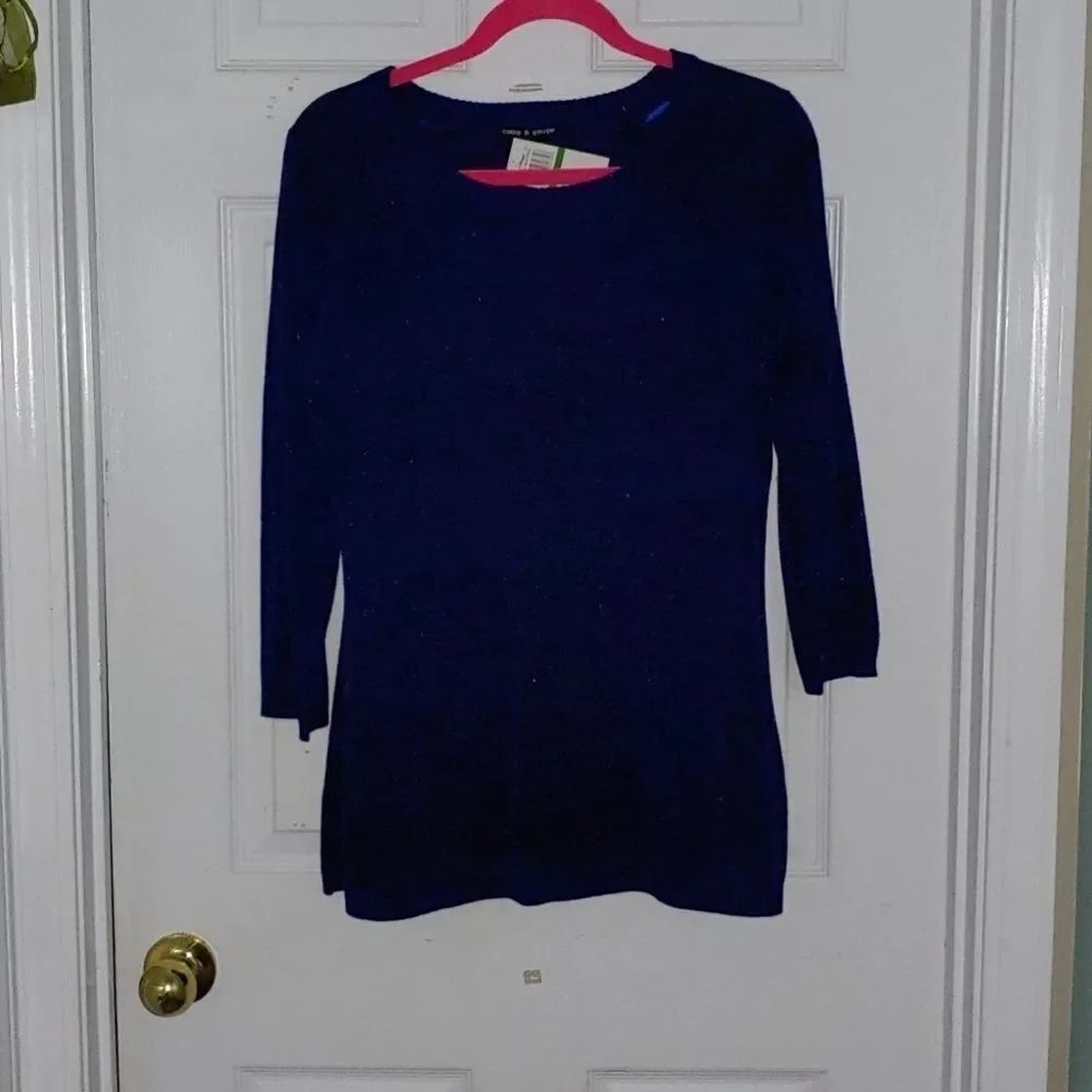 Cable & Gauge blue metallic light sweater Sz L NWT